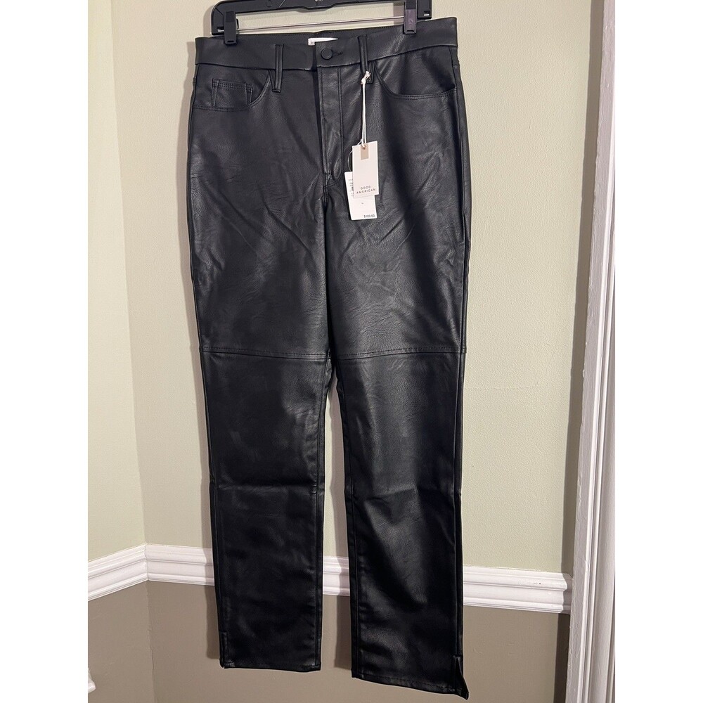 NWT Good American Women’s Size 14/32 Black Faux  Leather Jeans